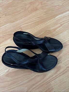 Nike Black Leather Wedge Heels with Slingback Straps